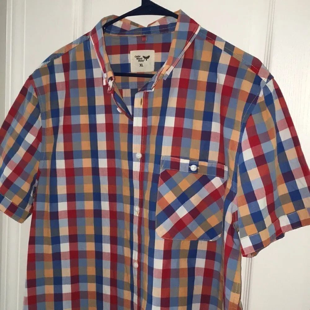 Plaid SS cotton multi color summer party shirt XL